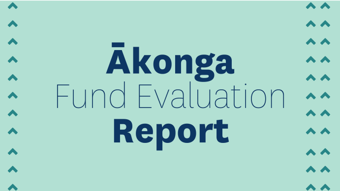 Graphic text showing Akonga Fund Evaluation Report against a teal background